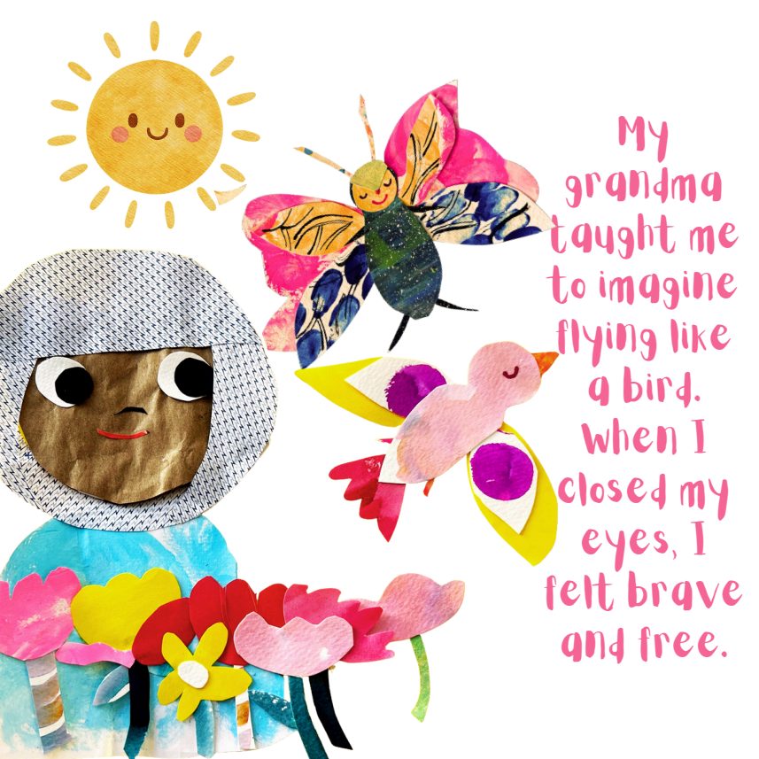 Book page with a colorful butterfly reading I spread my wings in my dreams